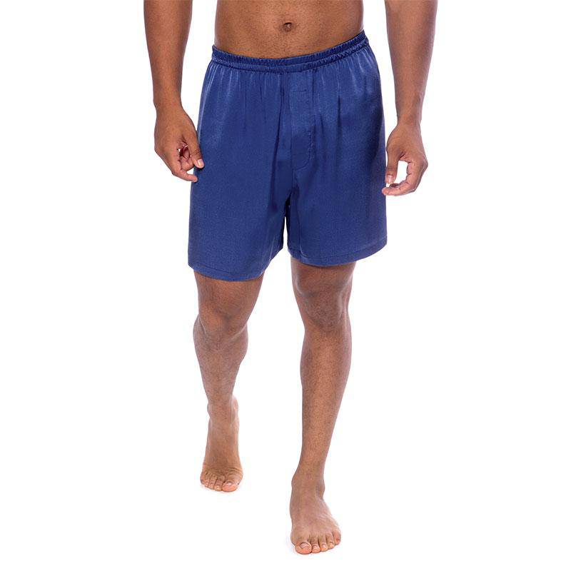 Mens Silk Pajama Shorts Pants Luxury 100% Pure Silk Boxers Blue XS