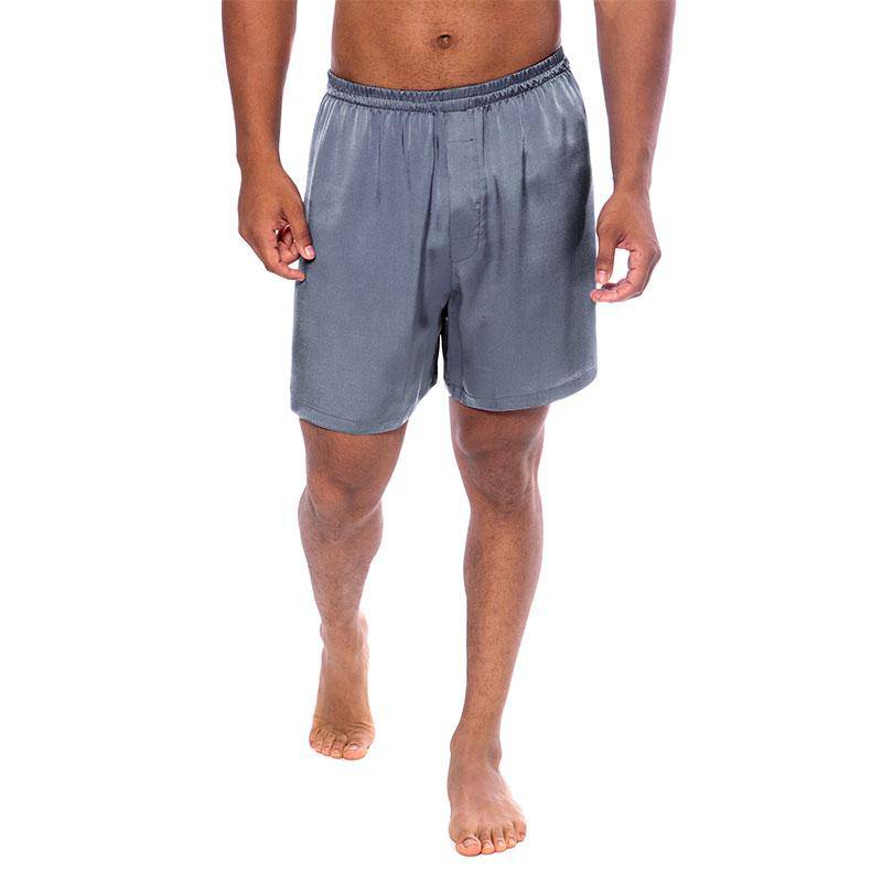 Mens Silk Pajama Shorts Pants Luxury 100% Pure Silk Boxers Dark Gray XS