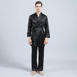 Mens Silk Robe and Pajama Set Mens Silk Pajama Pants Silk Two Piece Set Black XS
