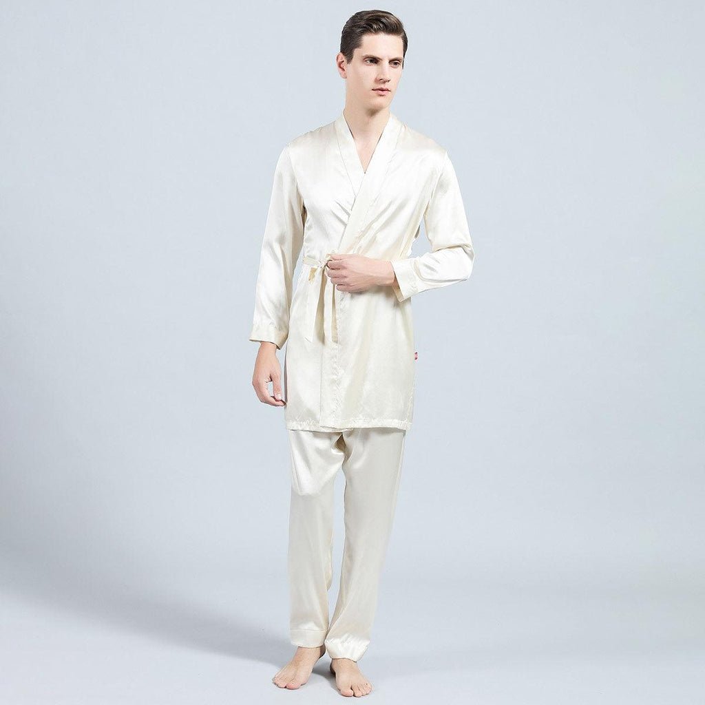 Mens Silk Robe and Pajama Set Mens Silk Pajama Pants Silk Two Piece Set Ivory XS