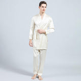Mens Silk Robe and Pajama Set Mens Silk Pajama Pants Silk Two Piece Set Ivory XS