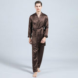 Mens Silk Robe and Pajama Set Mens Silk Pajama Pants Silk Two Piece Set Chocolate XS