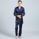 Mens Silk Robe and Pajama Set Mens Silk Pajama Pants Silk Two Piece Set Navy Blue XS