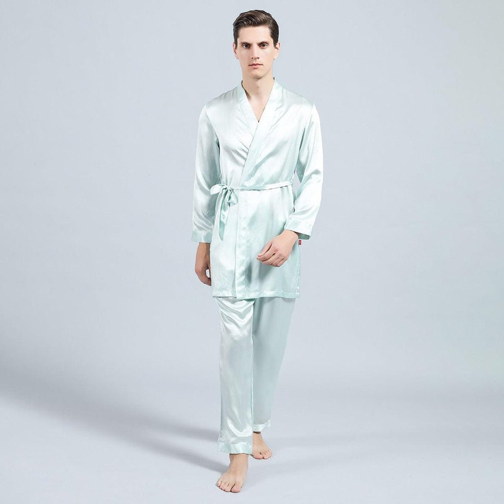 Mens Silk Robe and Pajama Set Mens Silk Pajama Pants Silk Two Piece Set Dark Gray XS