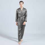 Mens Silk Robe and Pajama Set Mens Silk Pajama Pants Silk Two Piece Set Dark Gray XS