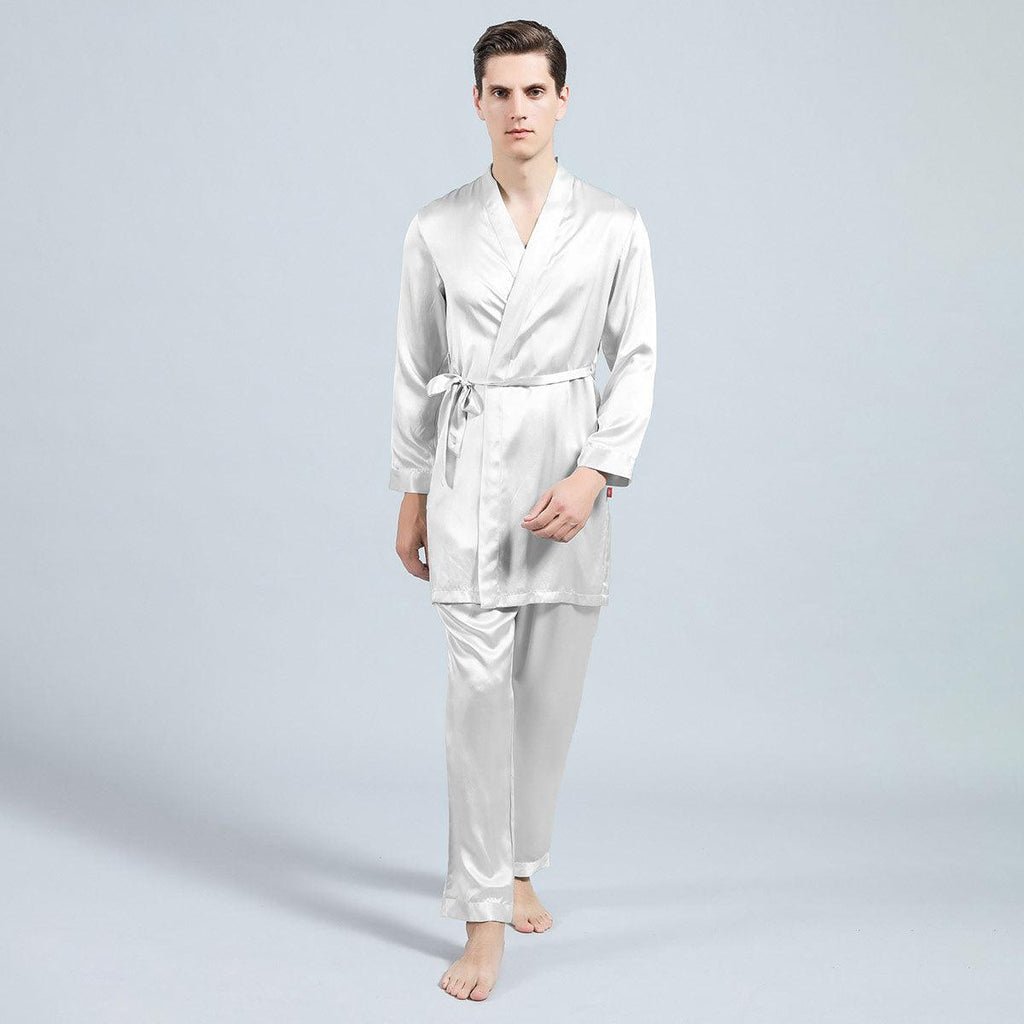 Mens Silk Robe and Pajama Set Mens Silk Pajama Pants Silk Two Piece Set Dark Gray XS