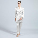 Mens Silk Robe and Pajama Set Mens Silk Pajama Pants Silk Two Piece Set Dark Gray XS