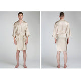 Men's Silk Robe Luxury Pure Silk Kimono Robe With Pockets Beige XS