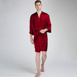 Men's Silk Robe Luxury Pure Silk Kimono Robe With Pockets Claret XS