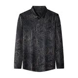 Mens Silk Shirts Long Sleeve Silk Baroque Pattern Dress Shirt Black XS