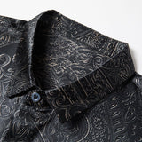 Mens Silk Shirts Long Sleeve Silk Baroque Pattern Dress Shirt Black XS