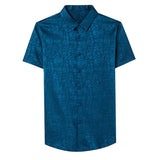 Mens Silk Shirts Short Sleeve Abstract Textured Pattern Silk Dress Shirt XS Teal