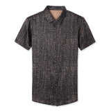 Mens Silk Shirts Short Sleeve Crackled Bronze Texture Silk Dress Shirt XS Black