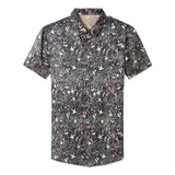 Mens Silk Shirts Short Sleeve Forest Bird and Floral Print Silk Dress Shirt XS Dark Green
