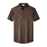 Mens Silk Shirts Short Sleeve Textured Pattern Silk Dress Shirt XS Dark Brown
