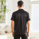 Men's Silk T-Shirt Casual Short Sleeve Silk Beach Shirt Black XS
