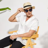 Men's Silk T-Shirt Casual Short Sleeve Silk Beach Shirt White XS