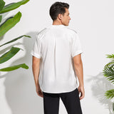 Men's Silk T-Shirt Casual Short Sleeve Silk Beach Shirt White XS