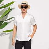 Men's Silk T-Shirt Casual Short Sleeve Silk Beach Shirt White XS