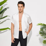 Men's Silk T-Shirt Casual Short Sleeve Silk Beach Shirt Black XS