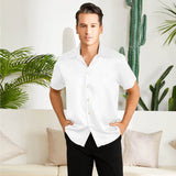 Men's Silk T-Shirt Luxury Button Down Silk Short Dress Shirt White XS