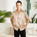 Men's Silk T-Shirt Luxury Button Down Silk Short Dress Shirt Champagne XS