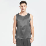 Mens Silk Tank Top Set Sleeveless Short Silk Pajamas Set Dark Gray XS