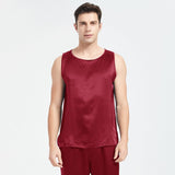 Mens Silk Tank Top Set Sleeveless Short Silk Pajamas Set Claret XS