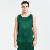 Mens Silk Tank Top Set Sleeveless Short Silk Pajamas Set Green XS