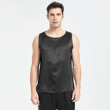 Mens Silk Tank Top Set Sleeveless Short Silk Pajamas Set Black XS