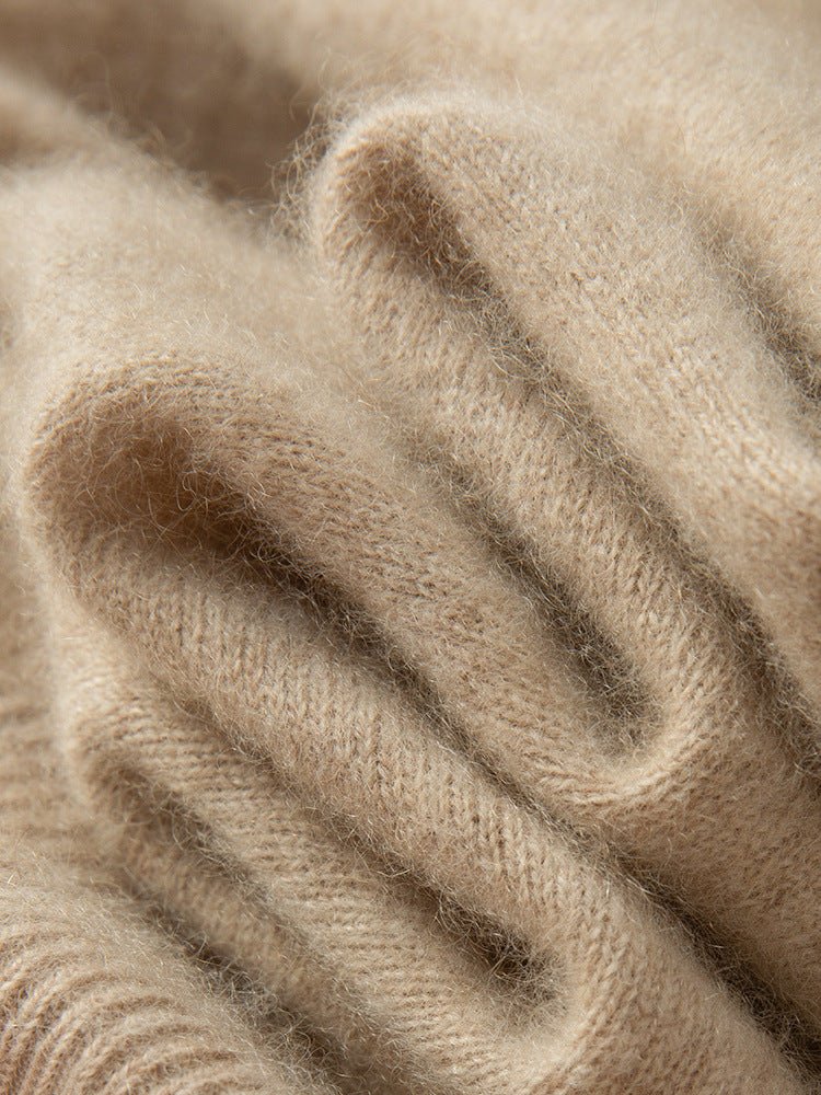 Mens V Neck Cashmere Sweater Long Sleeve Ribbed Hem Sweatershirt Camel XS
