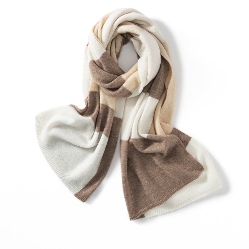 100% Cashmere Colorblock Scarf Cashmere Winter Shawl And Wrap Beige L