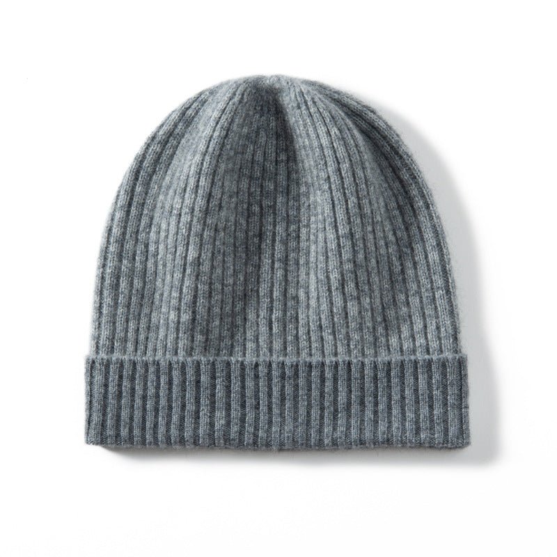 Pure Cashmere Ribbed Knit Beanie Hat Two - Tone Cashmere Winter Hat Gray M