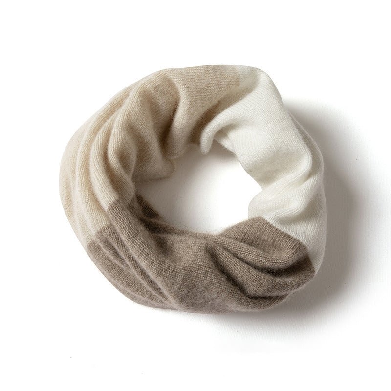 Pure Cashmere Infinity Neck Gaiter Ultra - Soft Colorblock Loop Scarf Beige + Taupe + Ivory M