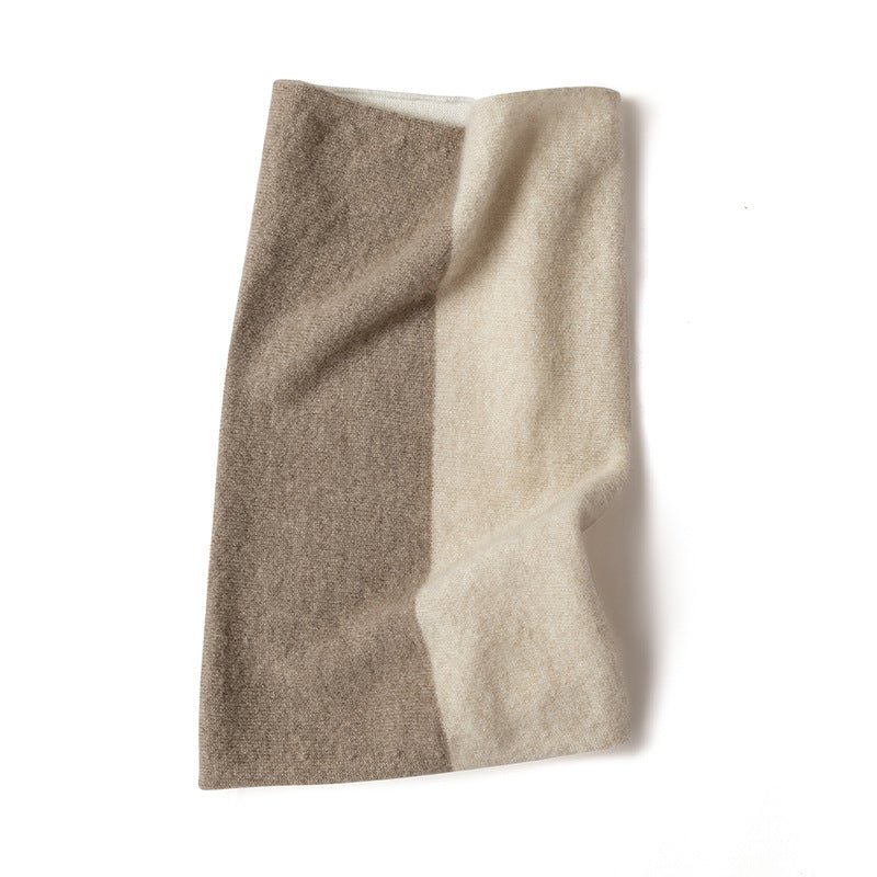 Pure Cashmere Infinity Neck Gaiter Ultra - Soft Colorblock Loop Scarf Beige + Taupe + Ivory M