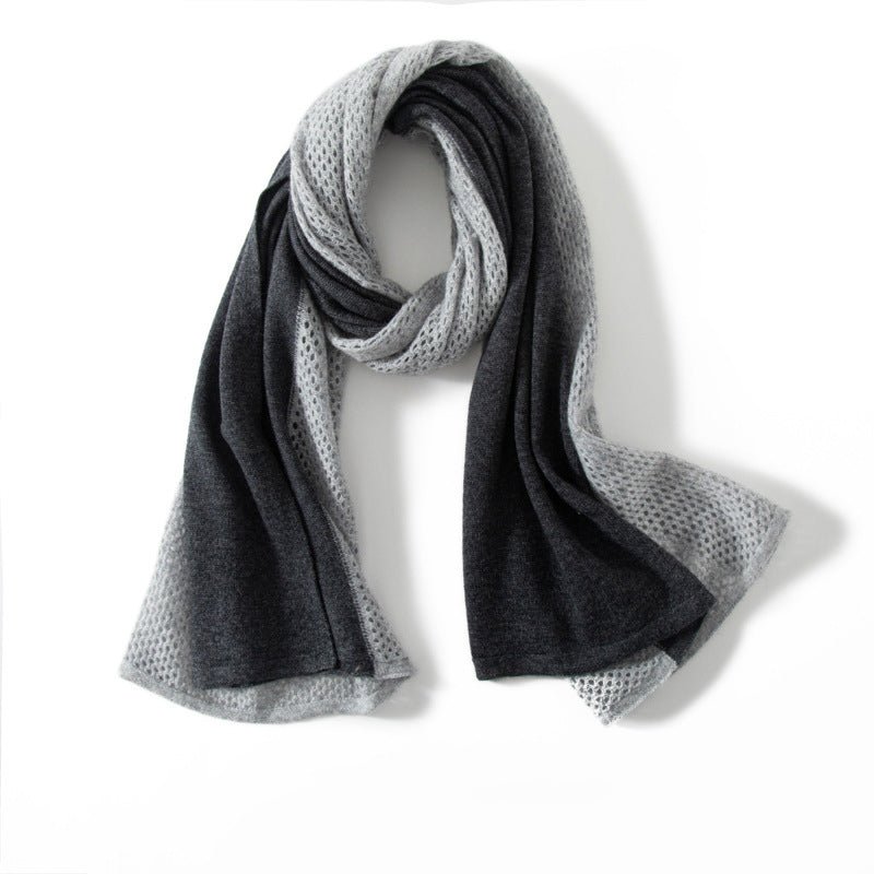 Cashmere Mesh Panel Scarf Cut - out Long Cashmere Shawl and Wraps Dark Gray XL