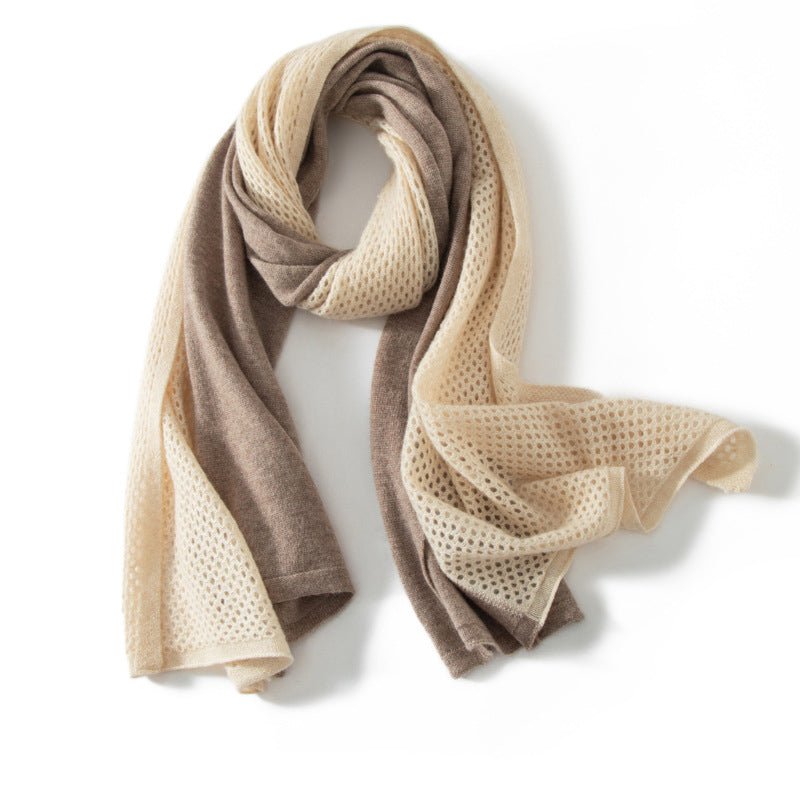 Cashmere Mesh Panel Scarf Cut - out Long Cashmere Shawl and Wraps Taupe XL