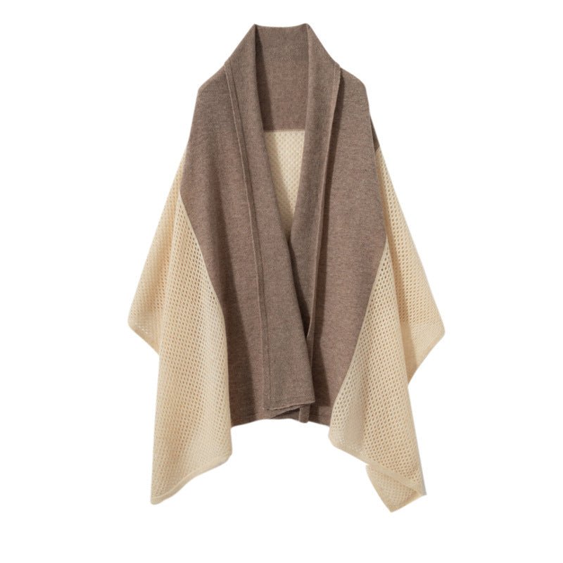 Cashmere Mesh Panel Scarf Cut - out Long Cashmere Shawl and Wraps Taupe XL
