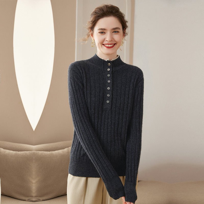 Womens Mock Neck Cashmere Sweater Ribbed Knit Cashmere Pullover Tops Gray XS