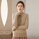 Womens Mock Neck Cashmere Sweater Ribbed Knit Cashmere Pullover Tops Gray XS
