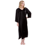 Women Loose Pullover Silk Nightwear Long Silk Dressing Gown Black XS