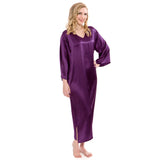 Women Loose Pullover Silk Nightwear Long Silk Dressing Gown Deep Purple XS