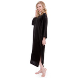Women Loose Pullover Silk Nightwear Long Silk Dressing Gown Black XS