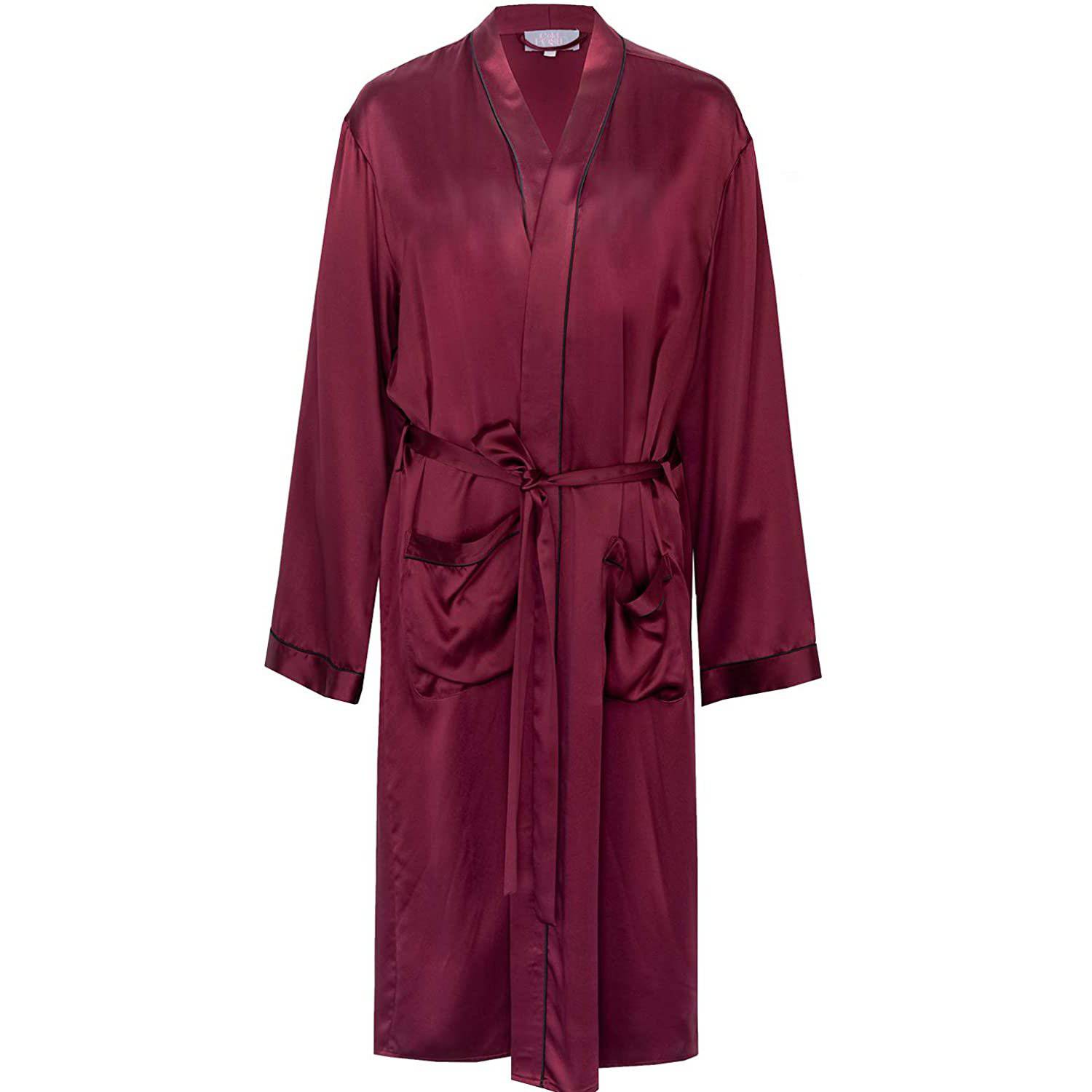 Mulberry Men's Silk Robe Luxury Long Silk Bath Robe Navy Blue XS