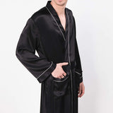 Mulberry Men's Silk Robe Luxury Long Silk Bath Robe Black XS