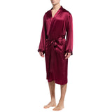 Mulberry Men's Silk Robe Luxury Long Silk Bath Robe Claret XS