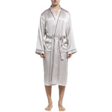 Mulberry Men's Silk Robe Luxury Long Silk Bath Robe Gray XS