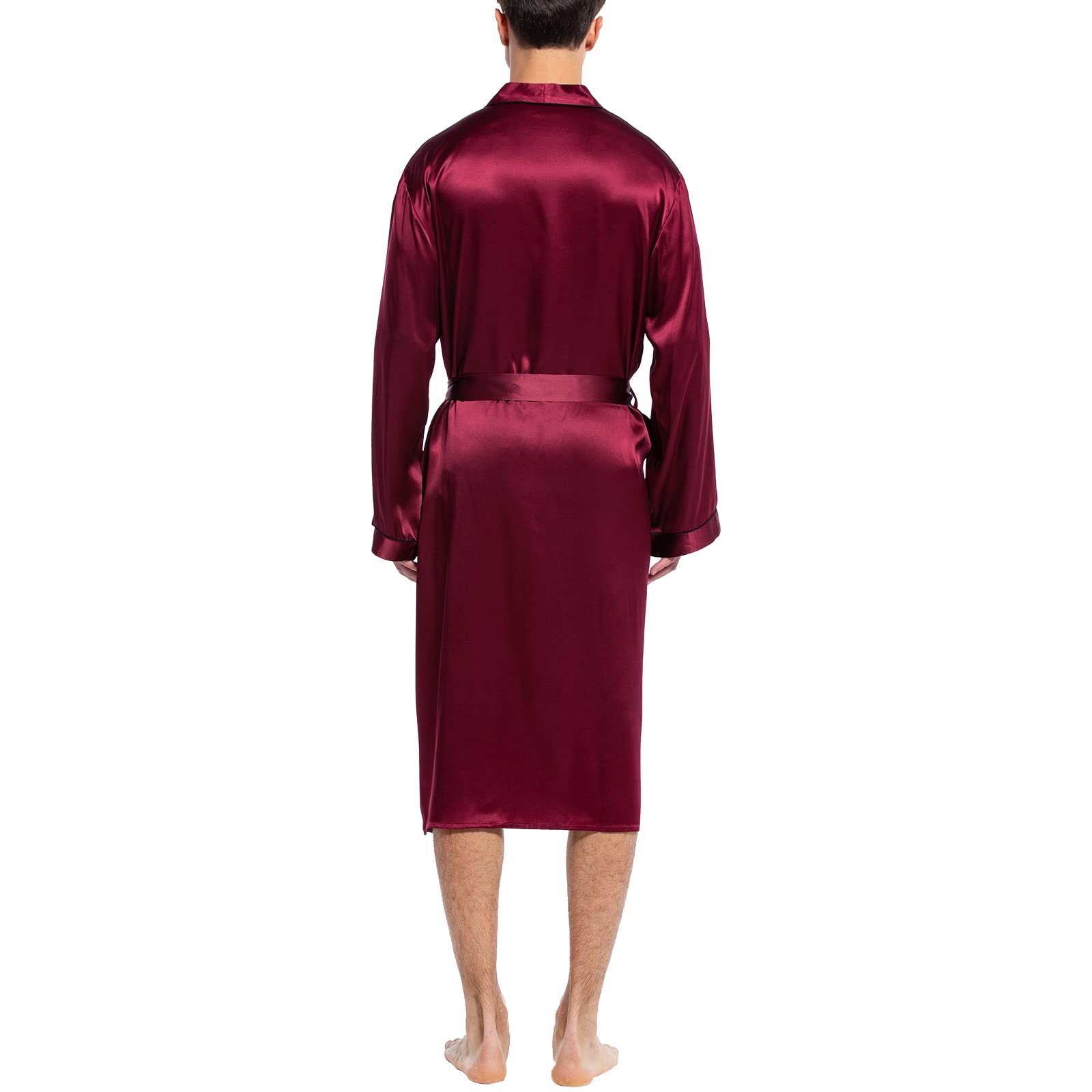 Mulberry Men's Silk Robe Luxury Long Silk Bath Robe Claret XS
