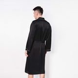 Mulberry Men's Silk Robe Luxury Long Silk Bath Robe Black XS
