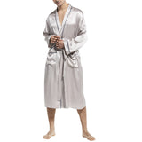 Mulberry Men's Silk Robe Luxury Long Silk Bath Robe Gray XS